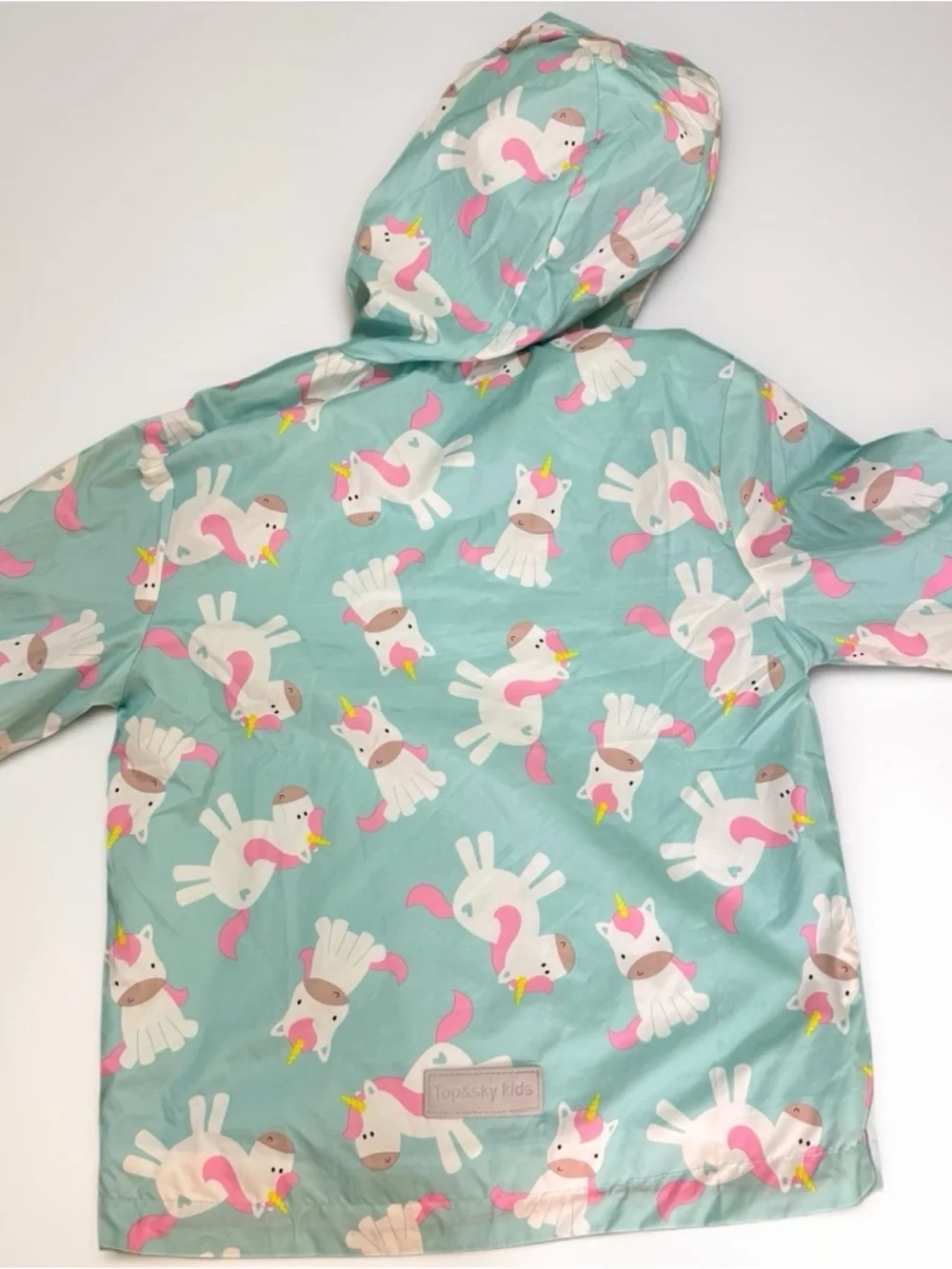 Girls' Aqua Unicorn Hooded Raincoat